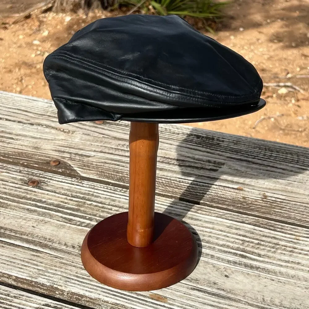 Y2K Faux Leather Cabbie Hat L Structured Newsboy Cap Country Gentleman USA Made